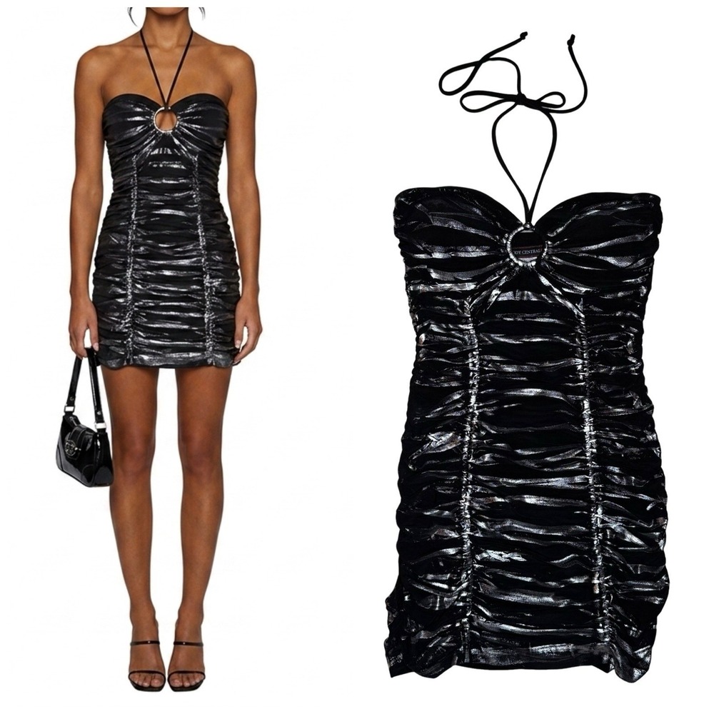 Vintage Y2K S Little Black Halter Dress Ruched Mini Going Out Cocktail USA‎ Made